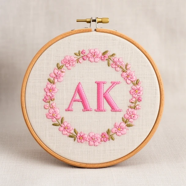 Portret Anny Kowalskiej w tamborku z monogramem