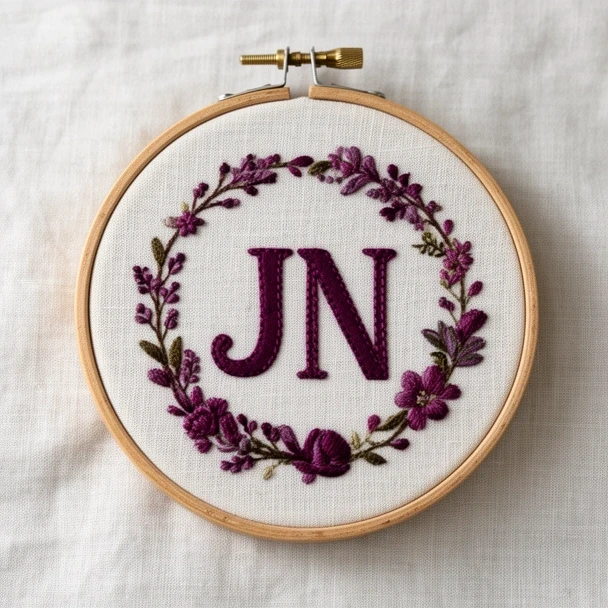 Portret Julii Nowak w tamborku z monogramem